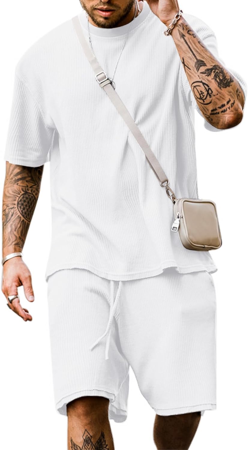 Men's Short Sleeve Tracksuit Summer T Shirt & Shorts set 2 Pockets Oversize Two Piece Casual Daily Duty-off