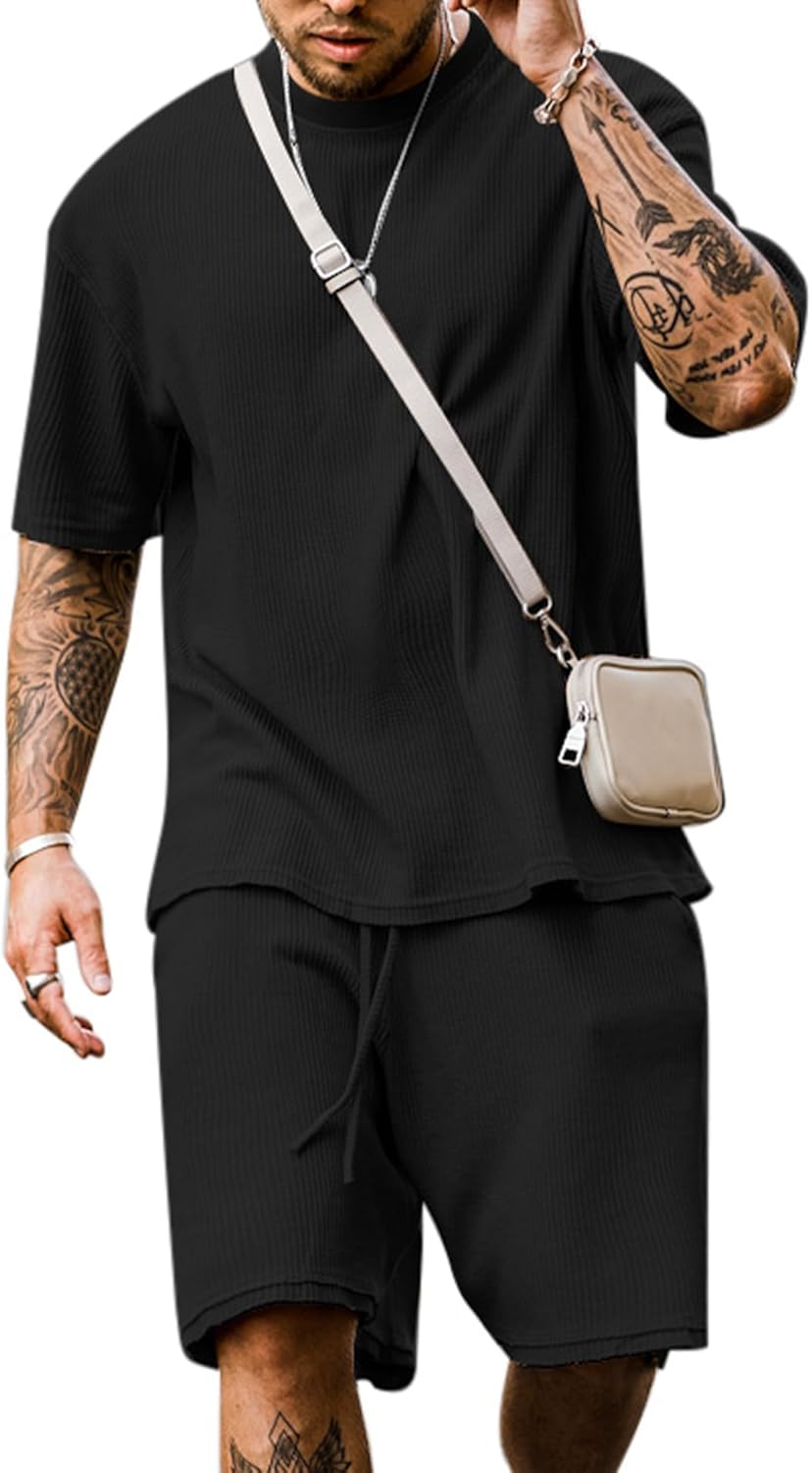Men's Short Sleeve Tracksuit Summer T Shirt & Shorts set 2 Pockets Oversize Two Piece Casual Daily Duty-off