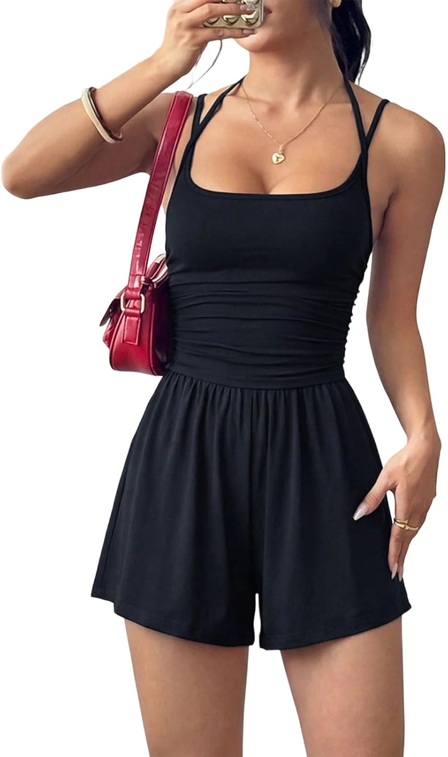 Summer Rompers for Women 2026 Casual One Piece Spaghetti Strap Sleeveless Shorts Jumpsuit Beach Vacation Outfits