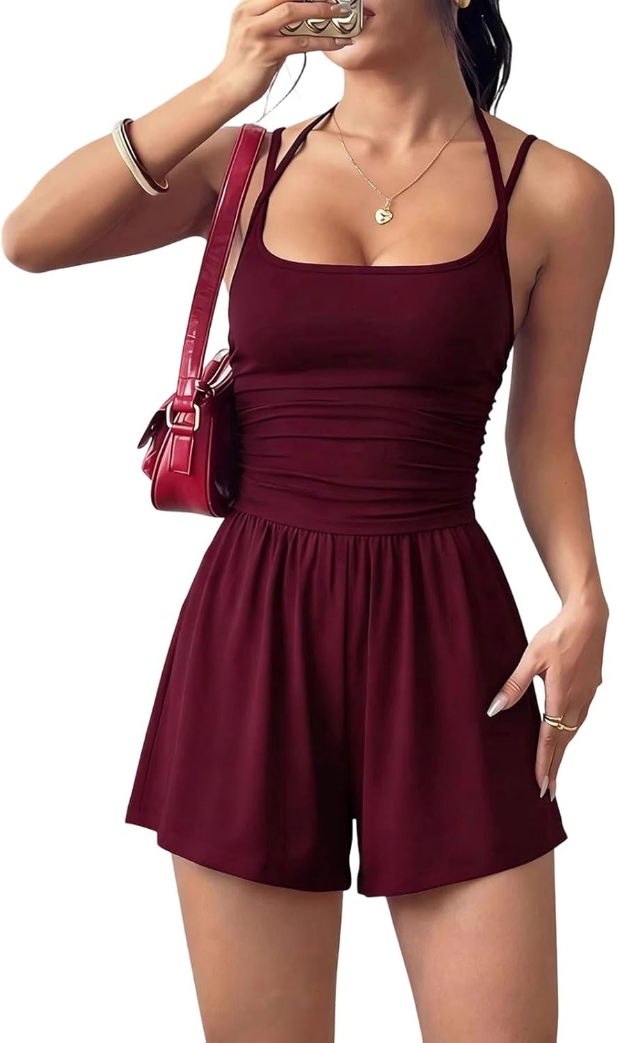 Summer Rompers for Women 2026 Casual One Piece Spaghetti Strap Sleeveless Shorts Jumpsuit Beach Vacation Outfits