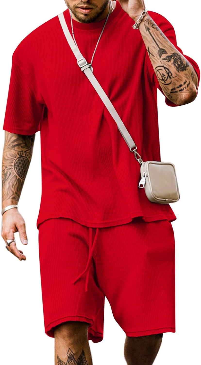 Men's Short Sleeve Tracksuit Summer T Shirt & Shorts set 2 Pockets Oversize Two Piece Casual Daily Duty-off
