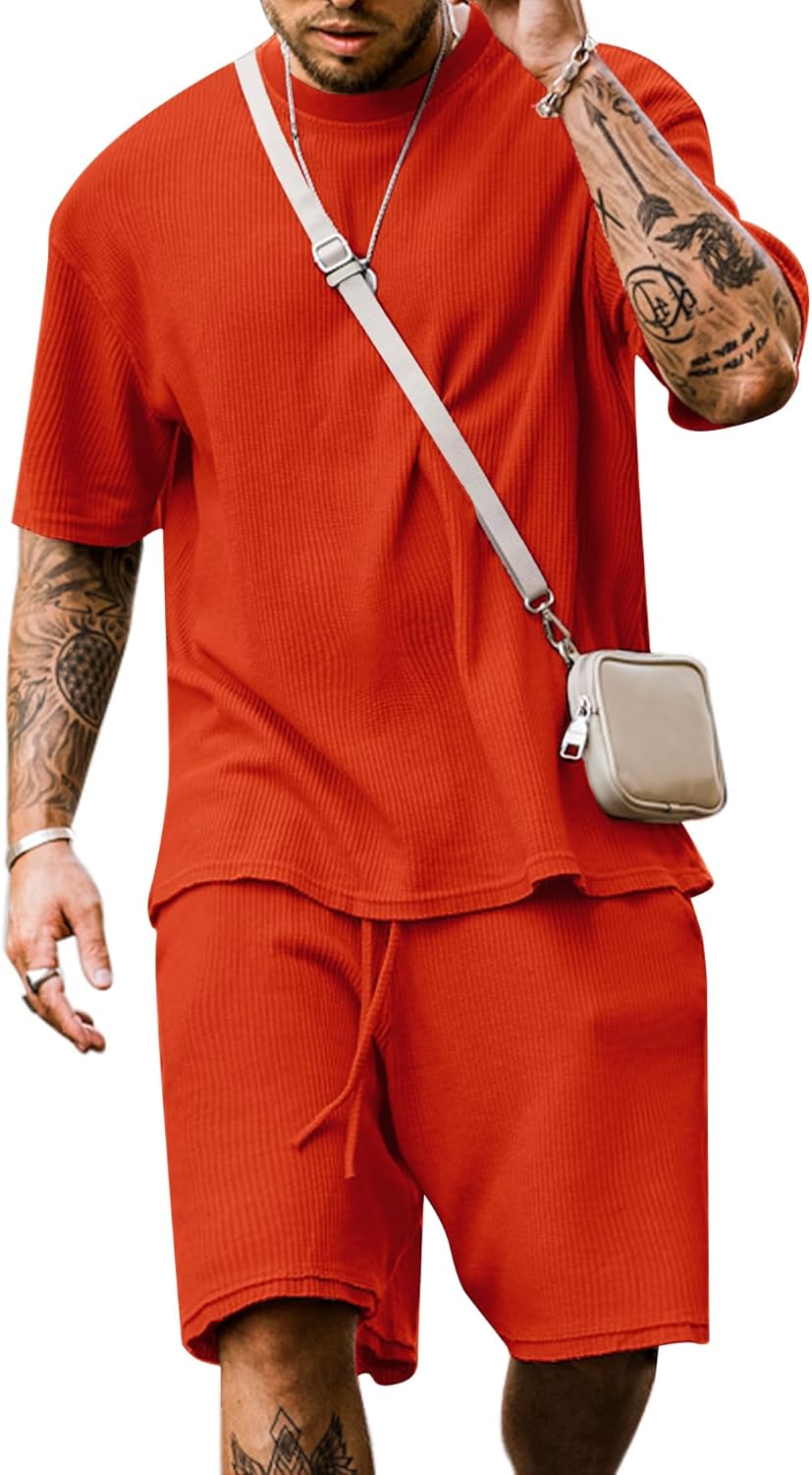 Men's Short Sleeve Tracksuit Summer T Shirt & Shorts set 2 Pockets Oversize Two Piece Casual Daily Duty-off