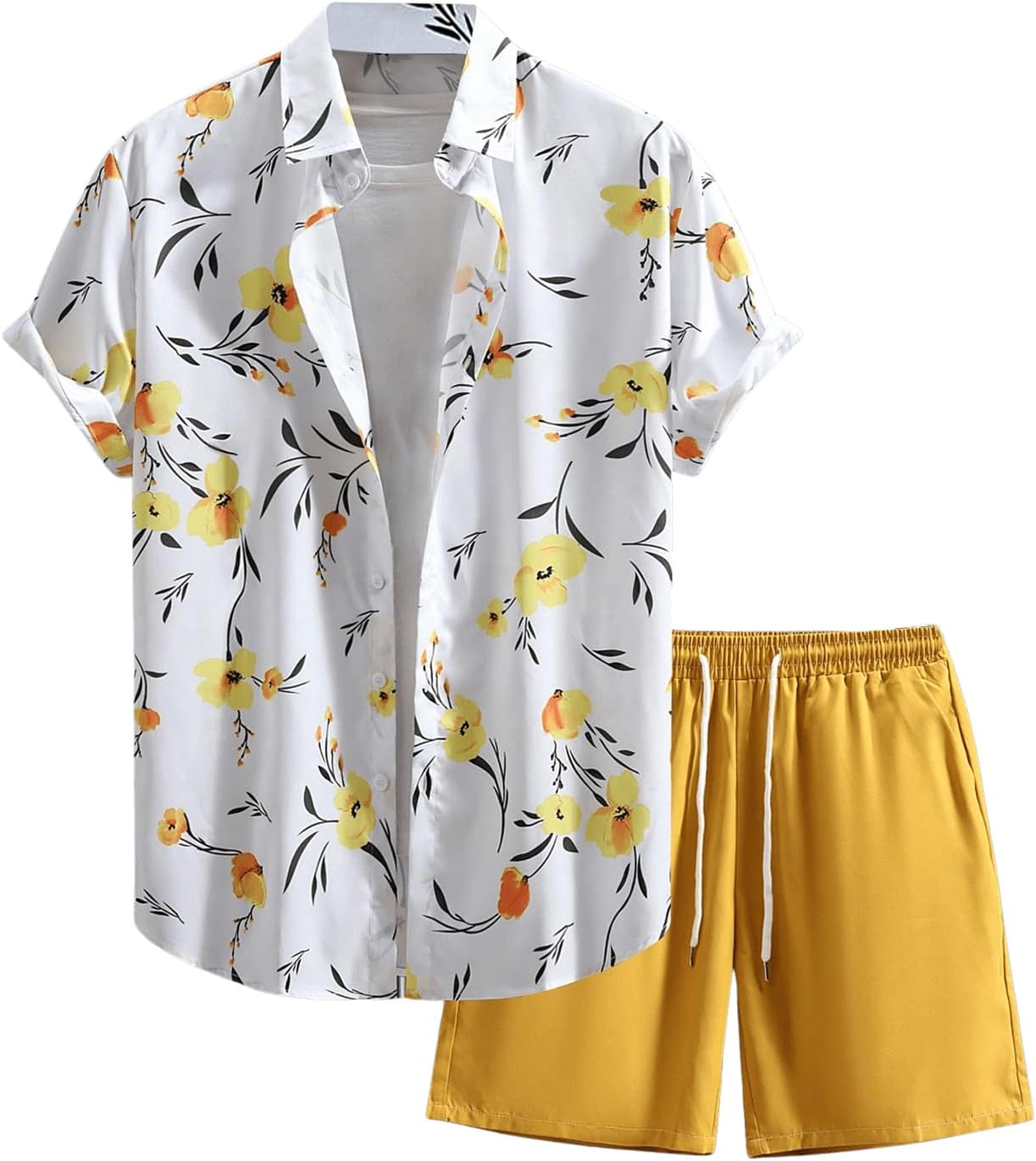 Men's 2 Piece Vacation Beach Outfits Floral Button Down Shirt and Shorts Cruise Attire Sets