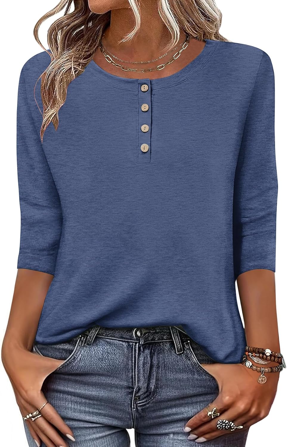 3/4 Length Sleeve Women Tops Crew Neck Blouses Dressy Casual Summer T Shirts Loose Fit Business Work Clothes