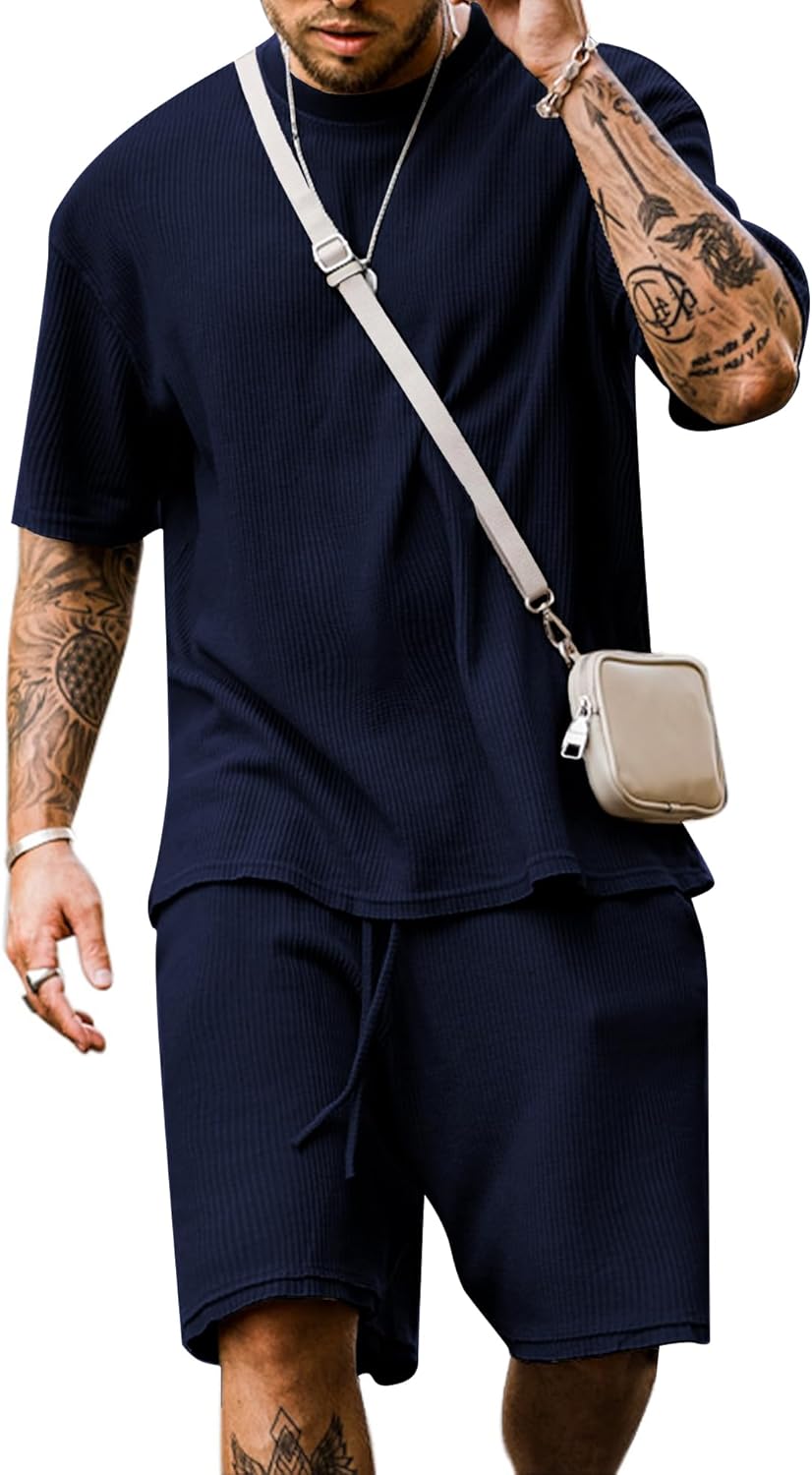 Men's Short Sleeve Tracksuit Summer T Shirt & Shorts set 2 Pockets Oversize Two Piece Casual Daily Duty-off