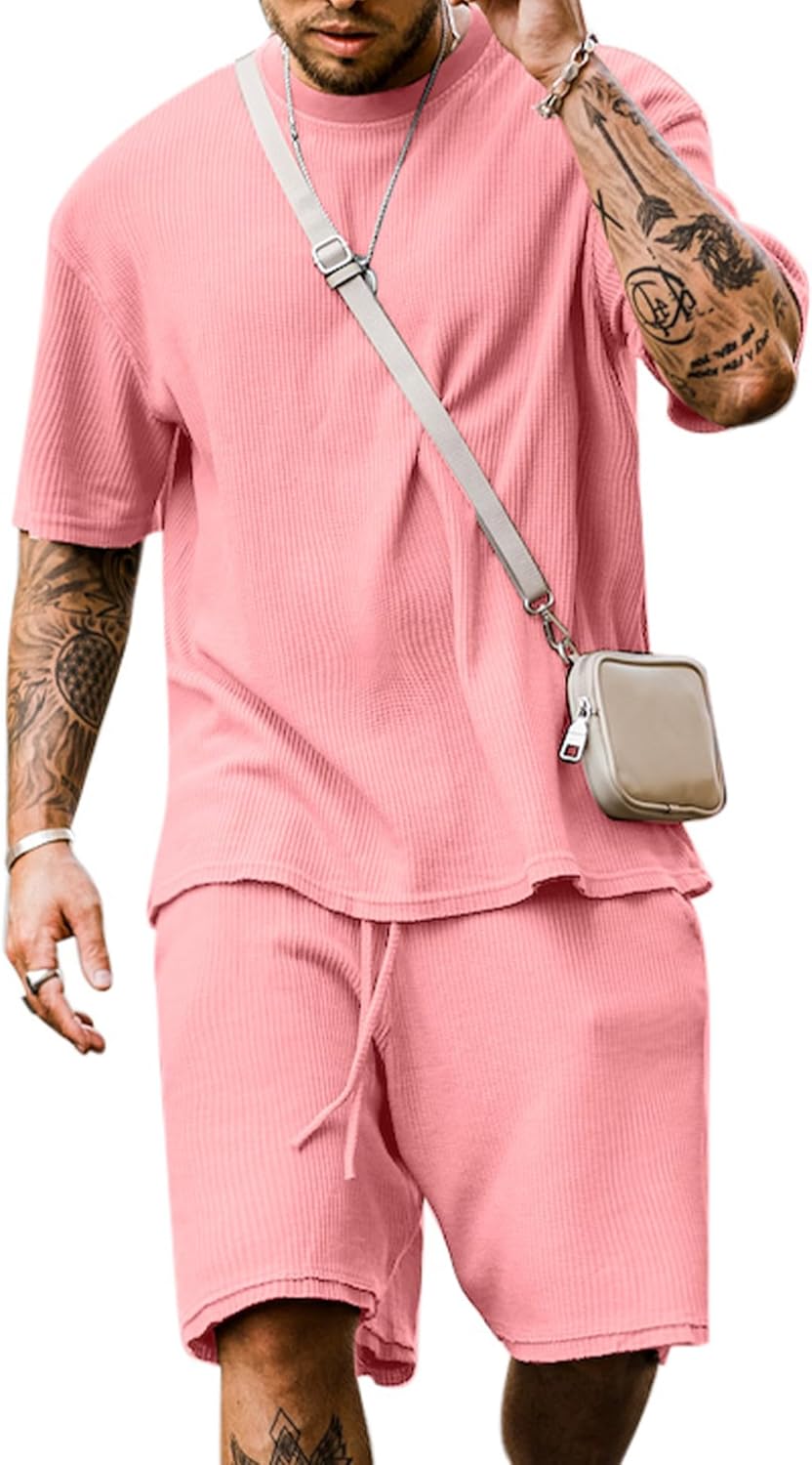 Men's Short Sleeve Tracksuit Summer T Shirt & Shorts set 2 Pockets Oversize Two Piece Casual Daily Duty-off
