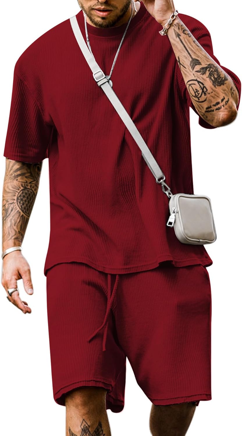 Men's Short Sleeve Tracksuit Summer T Shirt & Shorts set 2 Pockets Oversize Two Piece Casual Daily Duty-off