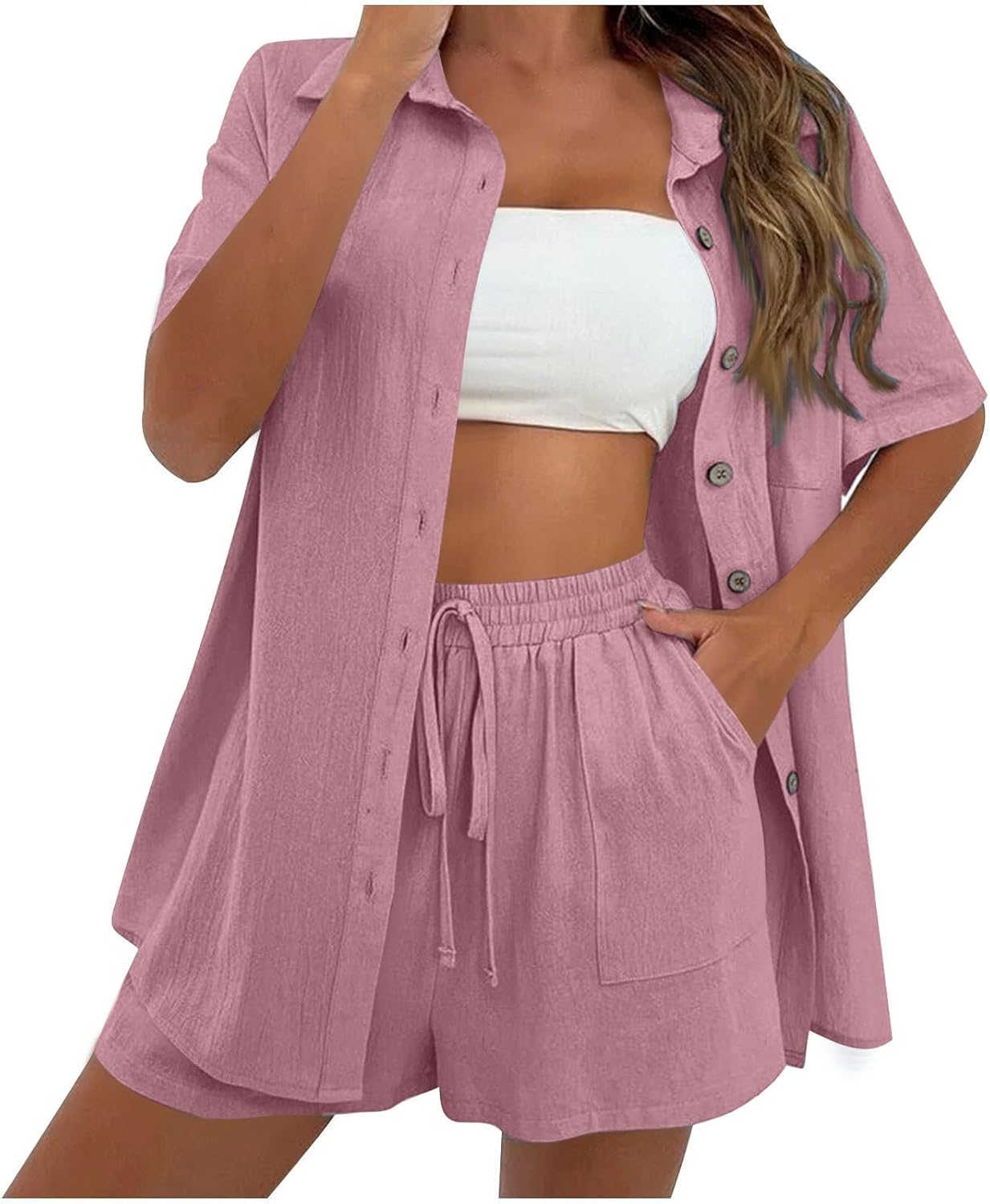 Women 2 Piece Summer Vacation Outfits Matching Shorts Clothing Tracksuits Lounge Wear