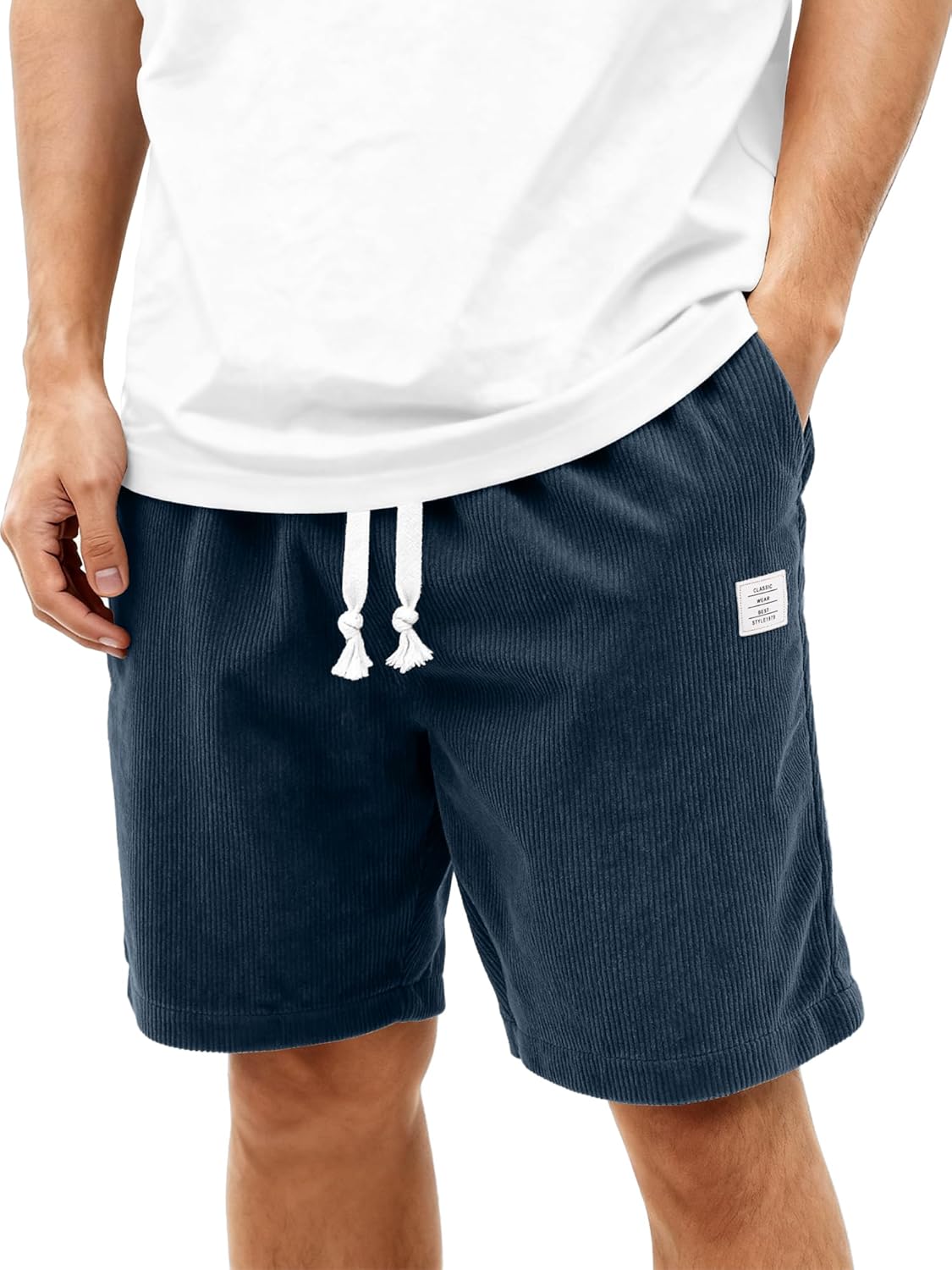 Mens Corduroy Shorts Casual 7 Inch Elastic Waist Drawstring Summer Beach Loose Fit Shorts