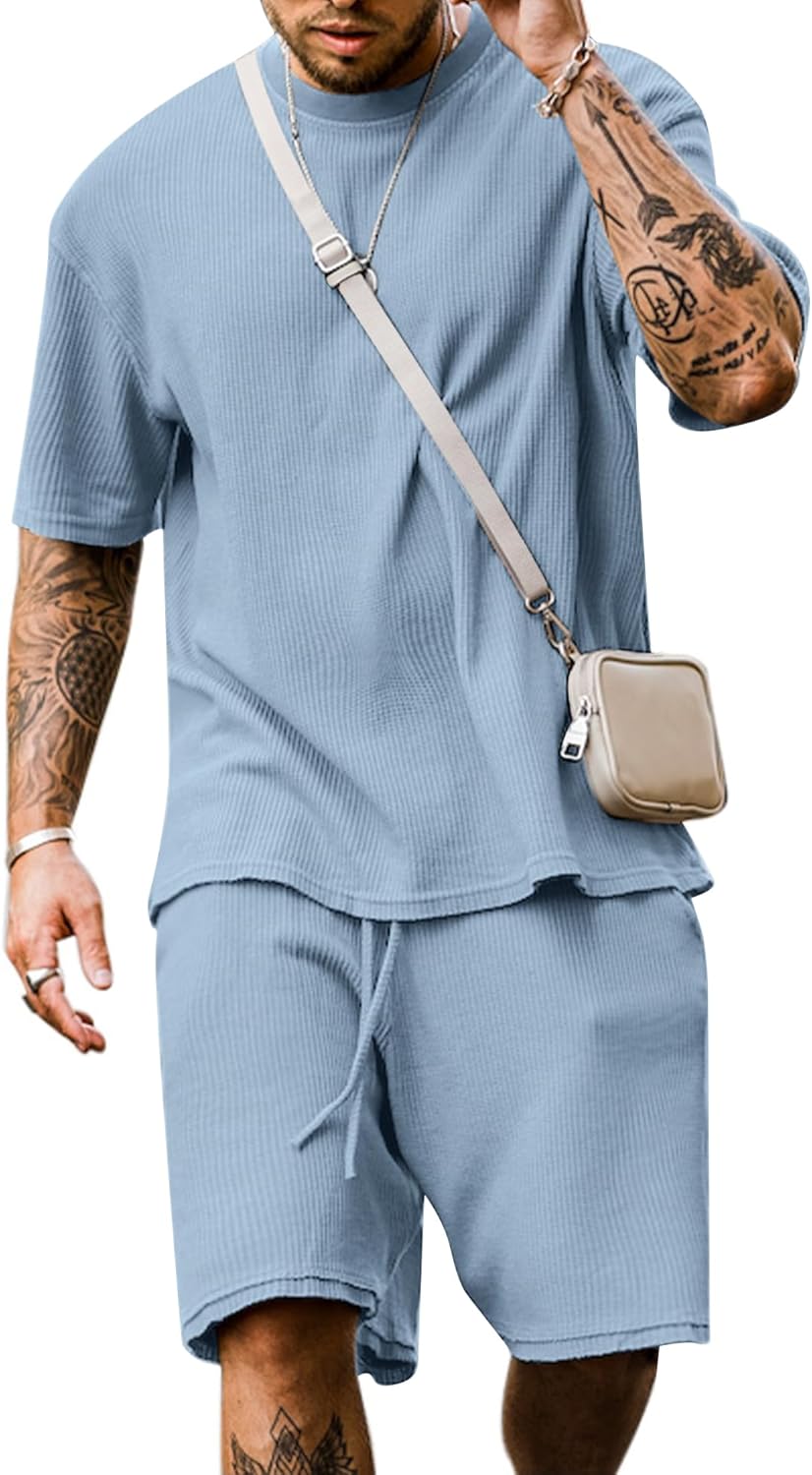 Men's Short Sleeve Tracksuit Summer T Shirt & Shorts set 2 Pockets Oversize Two Piece Casual Daily Duty-off