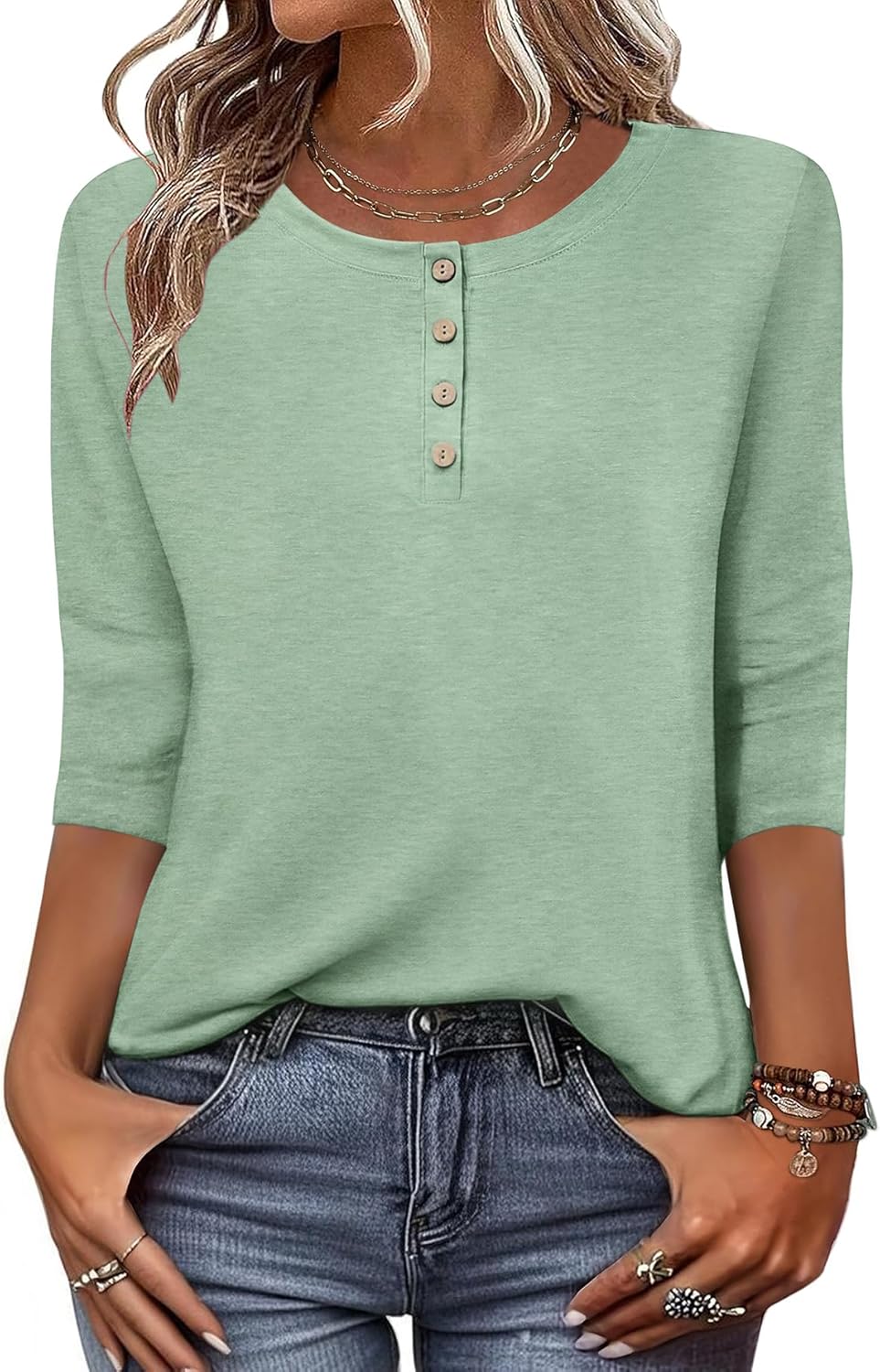3/4 Length Sleeve Women Tops Crew Neck Blouses Dressy Casual Summer T Shirts Loose Fit Business Work Clothes