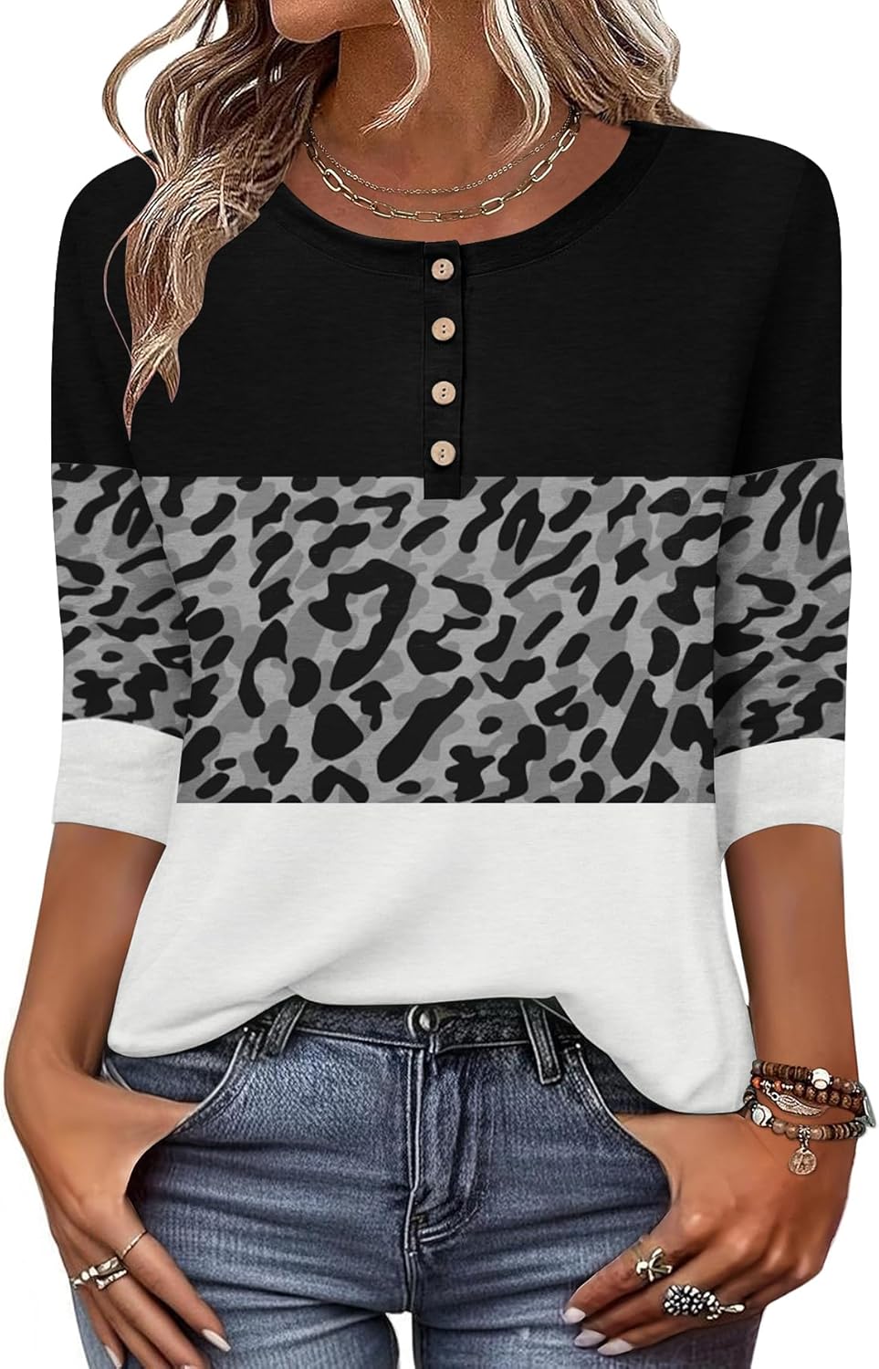 3/4 Length Sleeve Women Tops Crew Neck Blouses Dressy Casual Summer T Shirts Loose Fit Business Work Clothes