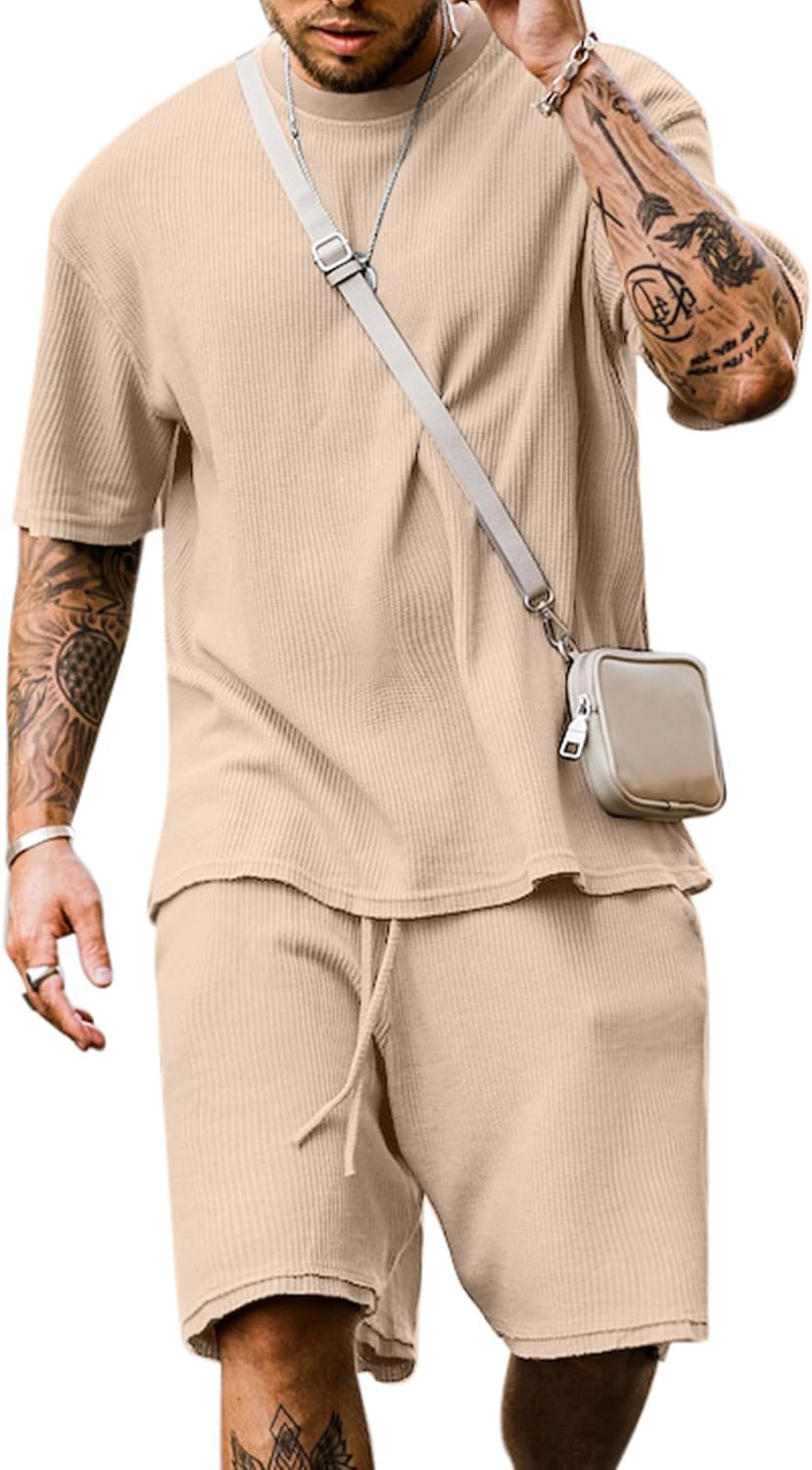 Men's Short Sleeve Tracksuit Summer T Shirt & Shorts set 2 Pockets Oversize Two Piece Casual Daily Duty-off