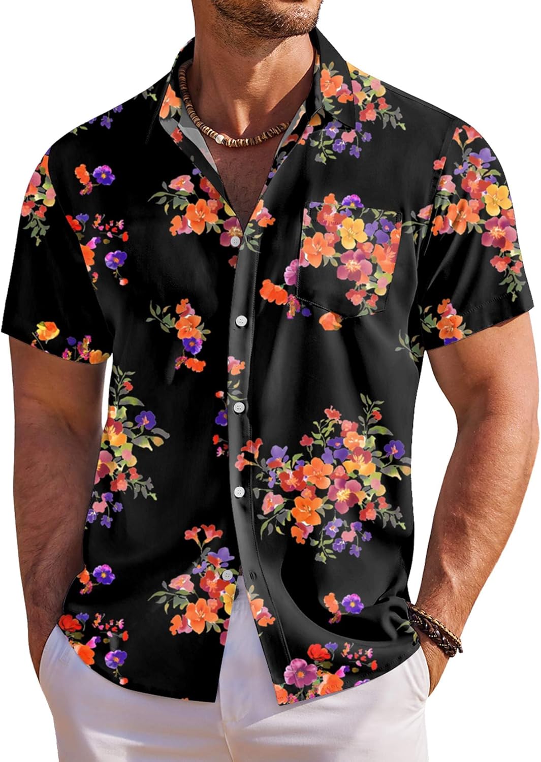 Men's Hawaiian Shirt Short Sleeve Floral Button Down Shirts Tropical Holiday Beach Shirts