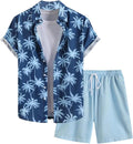 Men's 2 Piece Vacation Beach Outfits Floral Button Down Shirt and Shorts Cruise Attire Sets