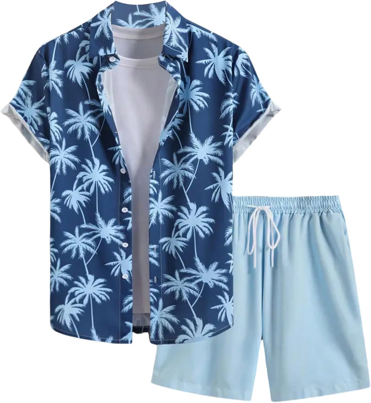Men's 2 Piece Vacation Beach Outfits Floral Button Down Shirt and Shorts Cruise Attire Sets