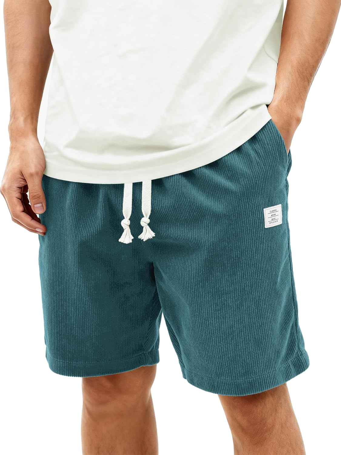 Mens Corduroy Shorts Casual 7 Inch Elastic Waist Drawstring Summer Beach Loose Fit Shorts