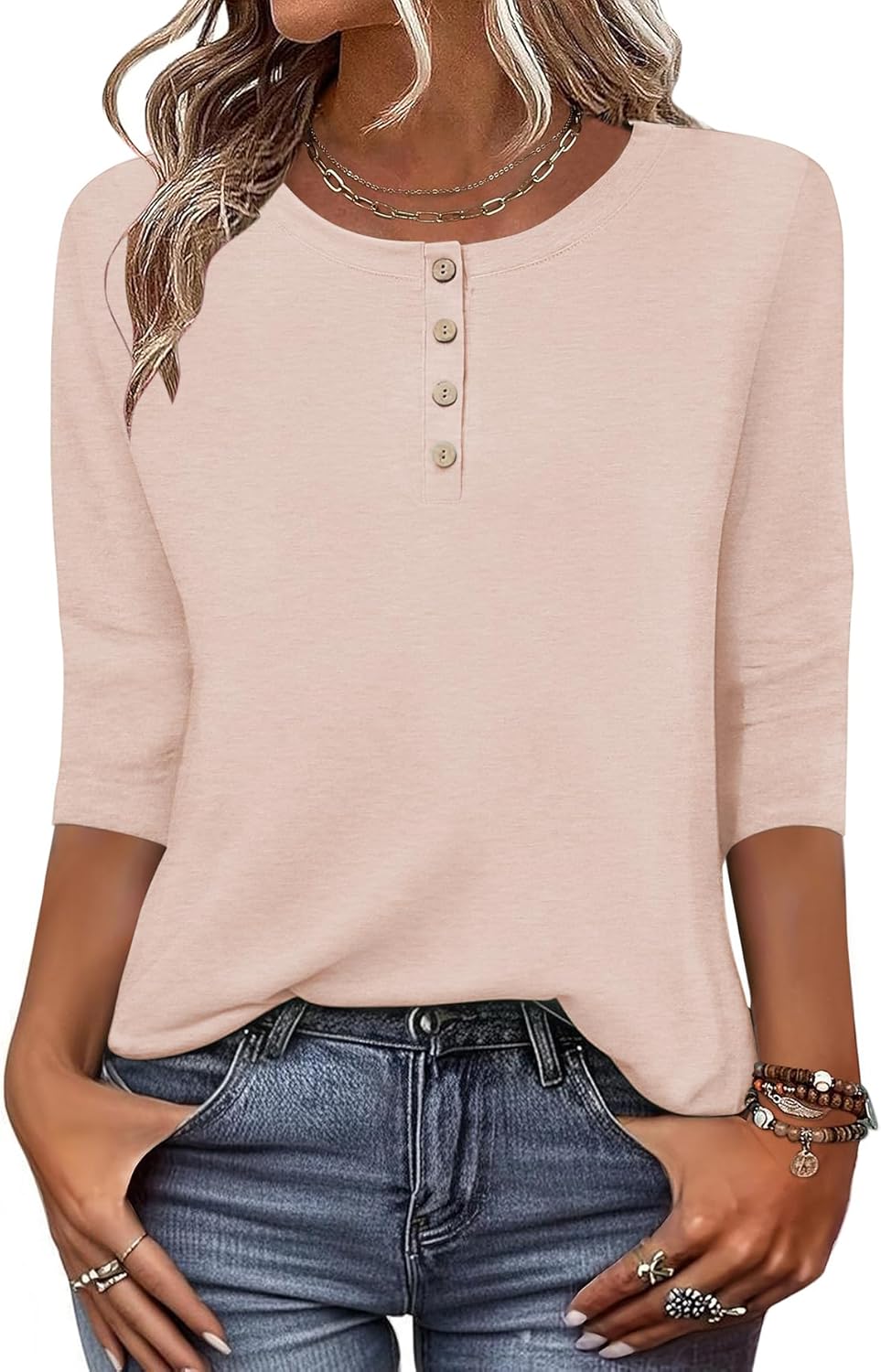 3/4 Length Sleeve Women Tops Crew Neck Blouses Dressy Casual Summer T Shirts Loose Fit Business Work Clothes