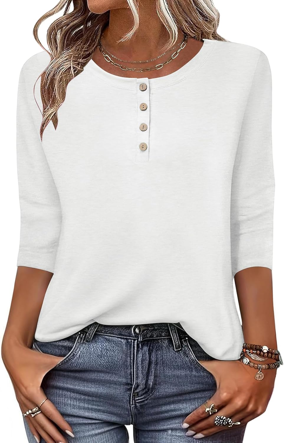 3/4 Length Sleeve Women Tops Crew Neck Blouses Dressy Casual Summer T Shirts Loose Fit Business Work Clothes