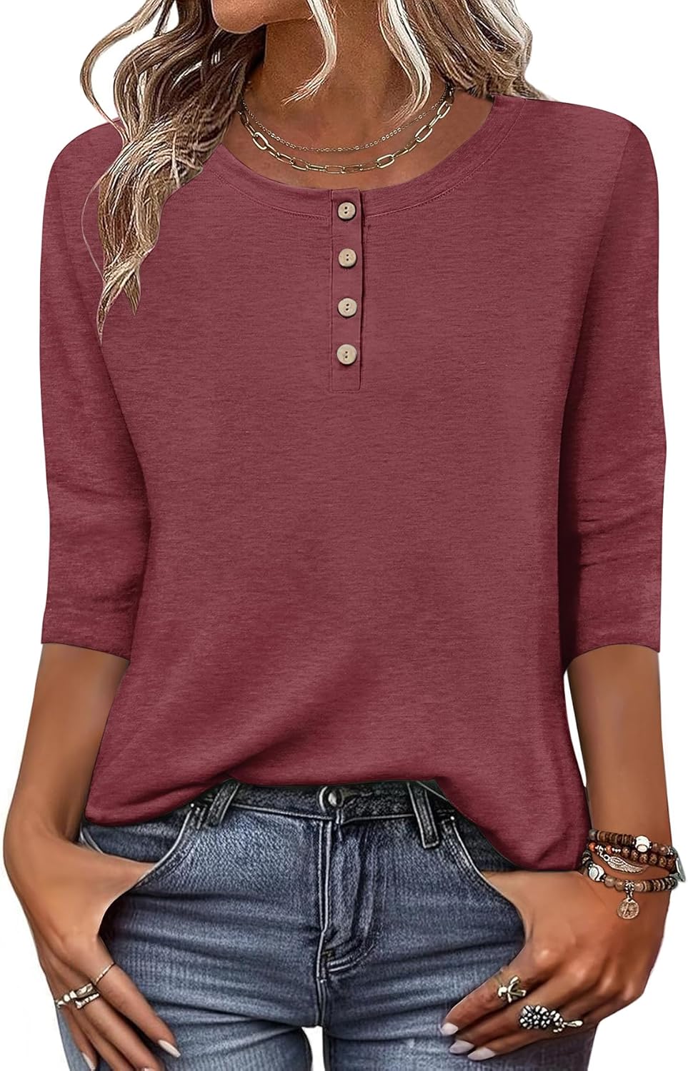 3/4 Length Sleeve Women Tops Crew Neck Blouses Dressy Casual Summer T Shirts Loose Fit Business Work Clothes