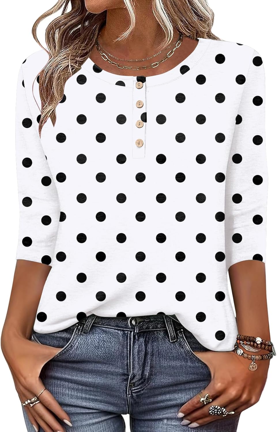 3/4 Length Sleeve Women Tops Crew Neck Blouses Dressy Casual Summer T Shirts Loose Fit Business Work Clothes