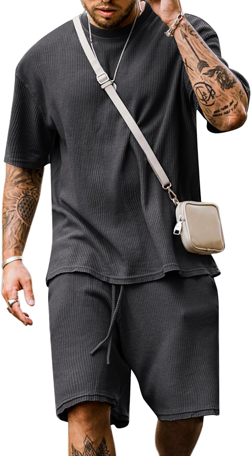 Men's Short Sleeve Tracksuit Summer T Shirt & Shorts set 2 Pockets Oversize Two Piece Casual Daily Duty-off