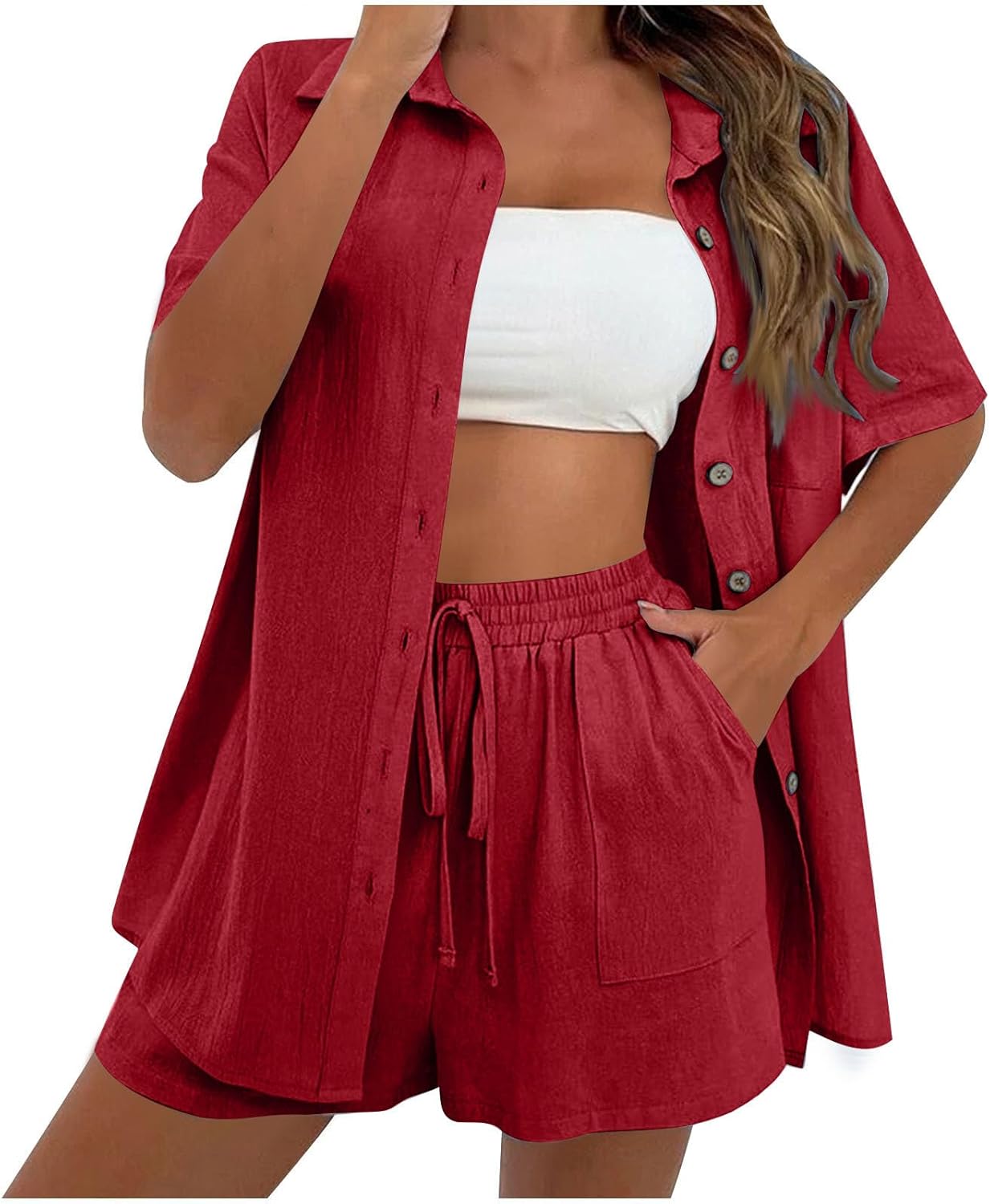 Women 2 Piece Summer Vacation Outfits Matching Shorts Clothing Tracksuits Lounge Wear