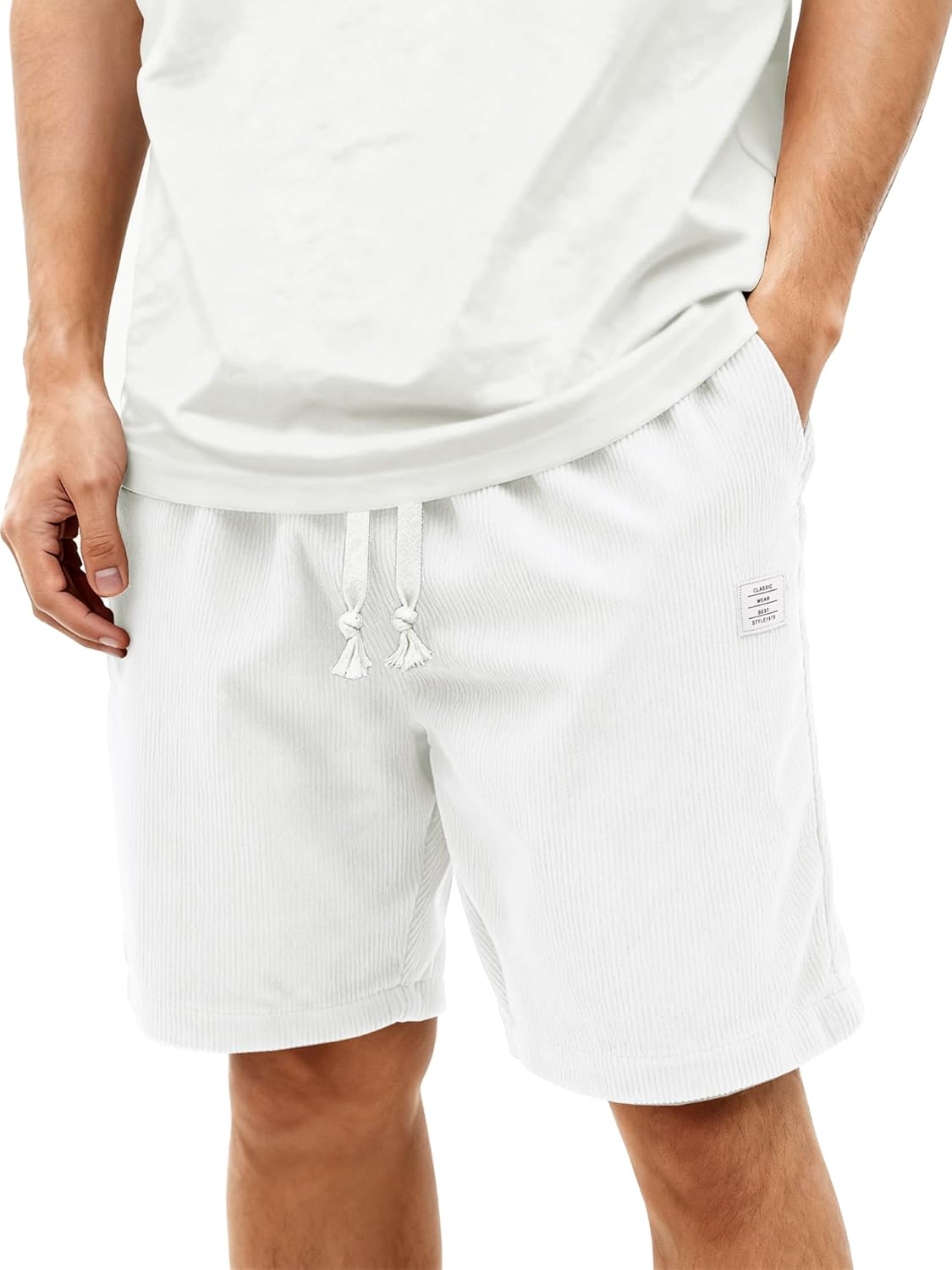 Mens Corduroy Shorts Casual 7 Inch Elastic Waist Drawstring Summer Beach Loose Fit Shorts