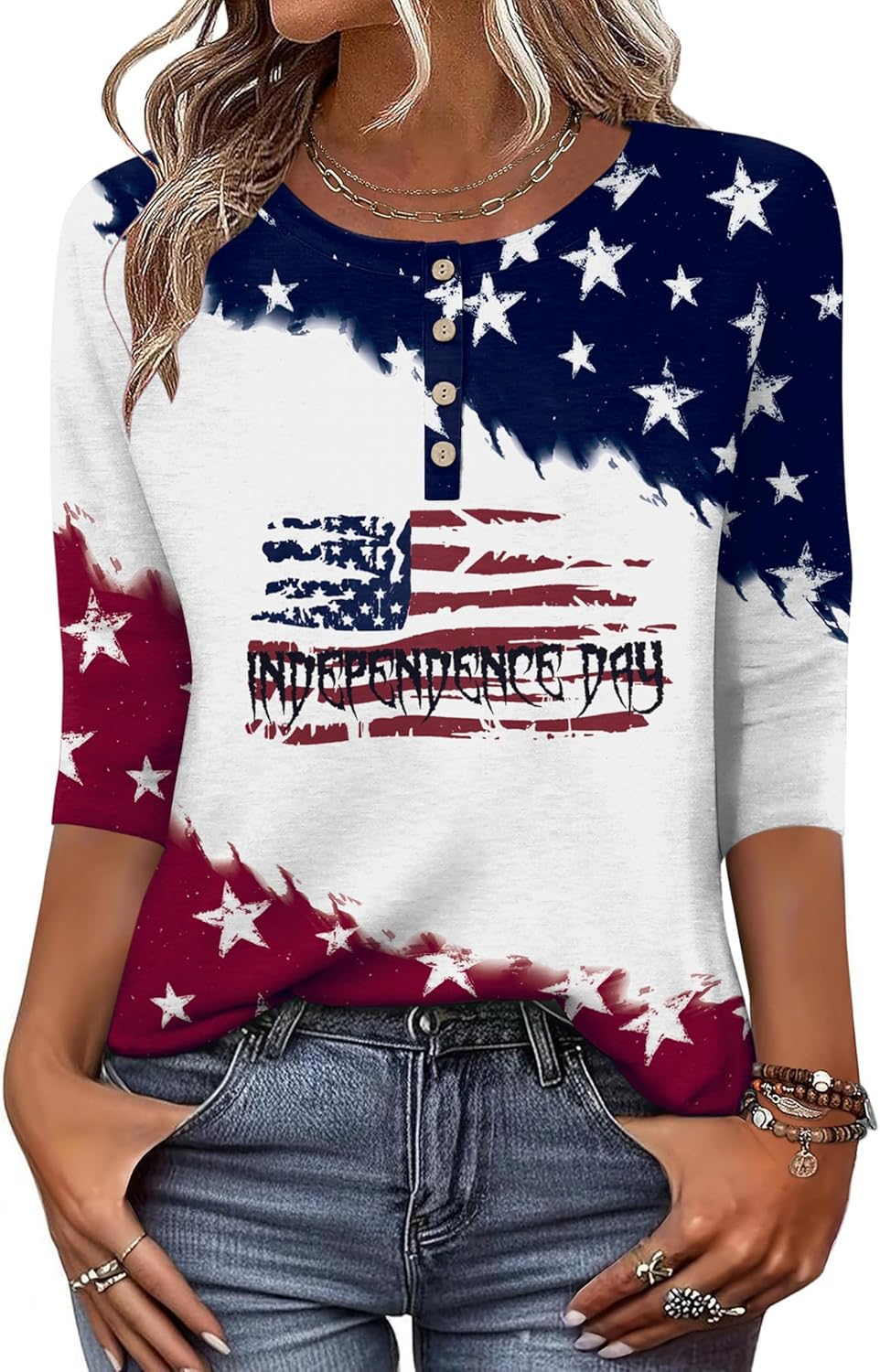3/4 Length Sleeve Women Tops Crew Neck Blouses Dressy Casual Summer T Shirts Loose Fit Business Work Clothes