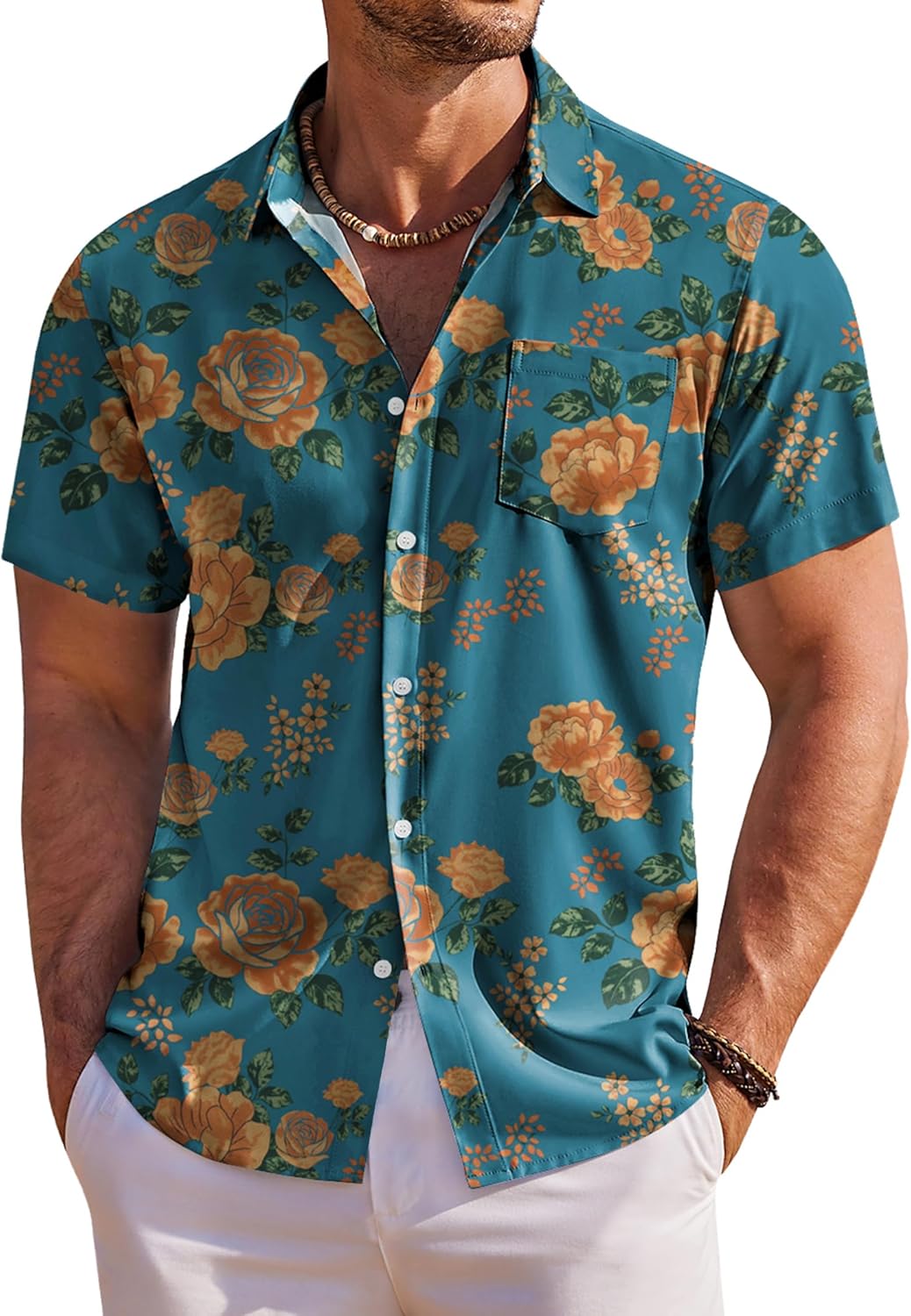 Men's Hawaiian Shirt Short Sleeve Floral Button Down Shirts Tropical Holiday Beach Shirts