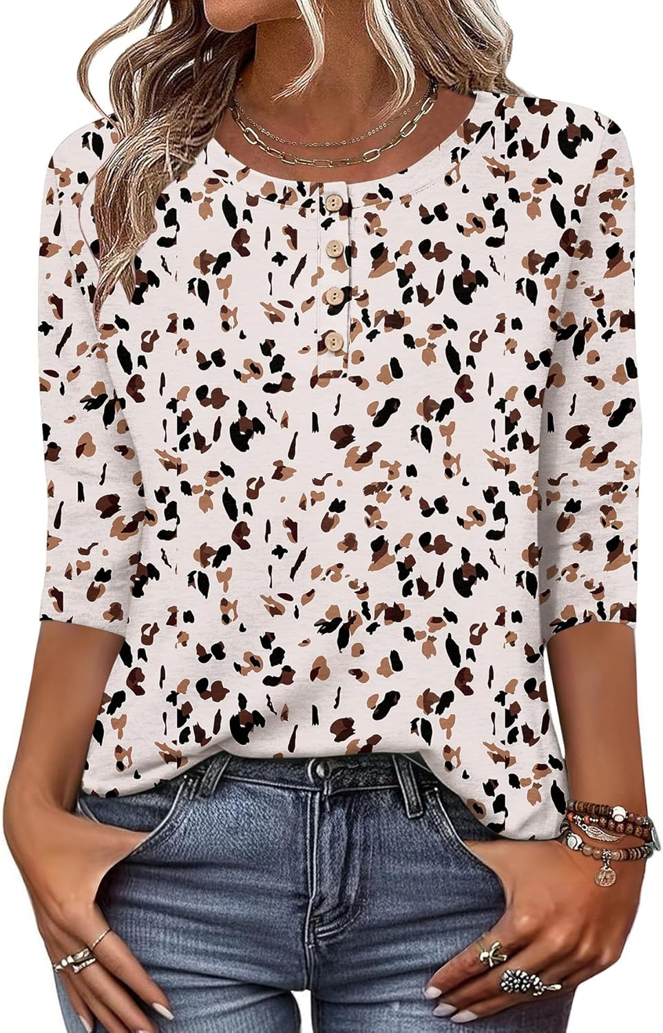 3/4 Length Sleeve Women Tops Crew Neck Blouses Dressy Casual Summer T Shirts Loose Fit Business Work Clothes