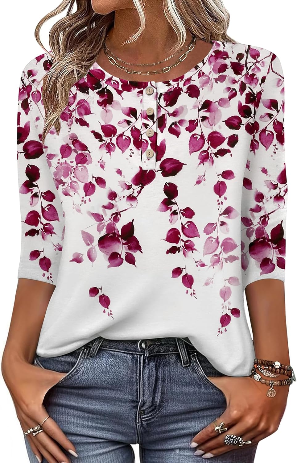 3/4 Length Sleeve Women Tops Crew Neck Blouses Dressy Casual Summer T Shirts Loose Fit Business Work Clothes