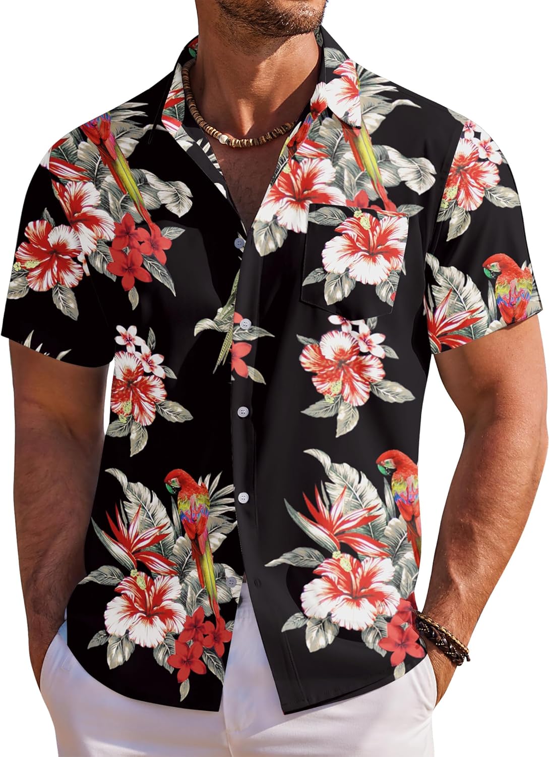 Men's Hawaiian Shirt Short Sleeve Floral Button Down Shirts Tropical Holiday Beach Shirts