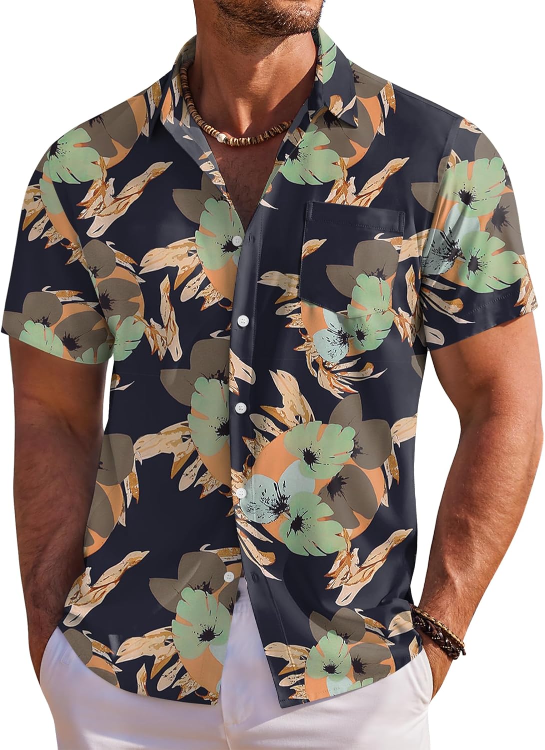 Men's Hawaiian Shirt Short Sleeve Floral Button Down Shirts Tropical Holiday Beach Shirts