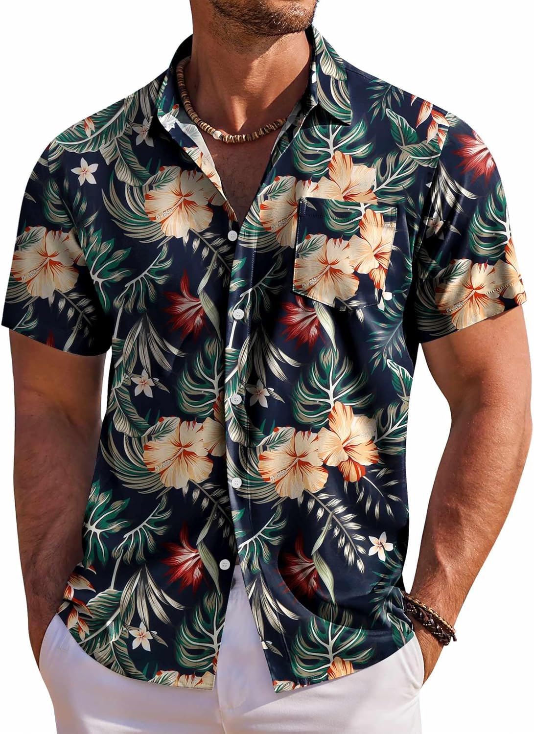 Men's Hawaiian Shirt Short Sleeve Floral Button Down Shirts Tropical Holiday Beach Shirts