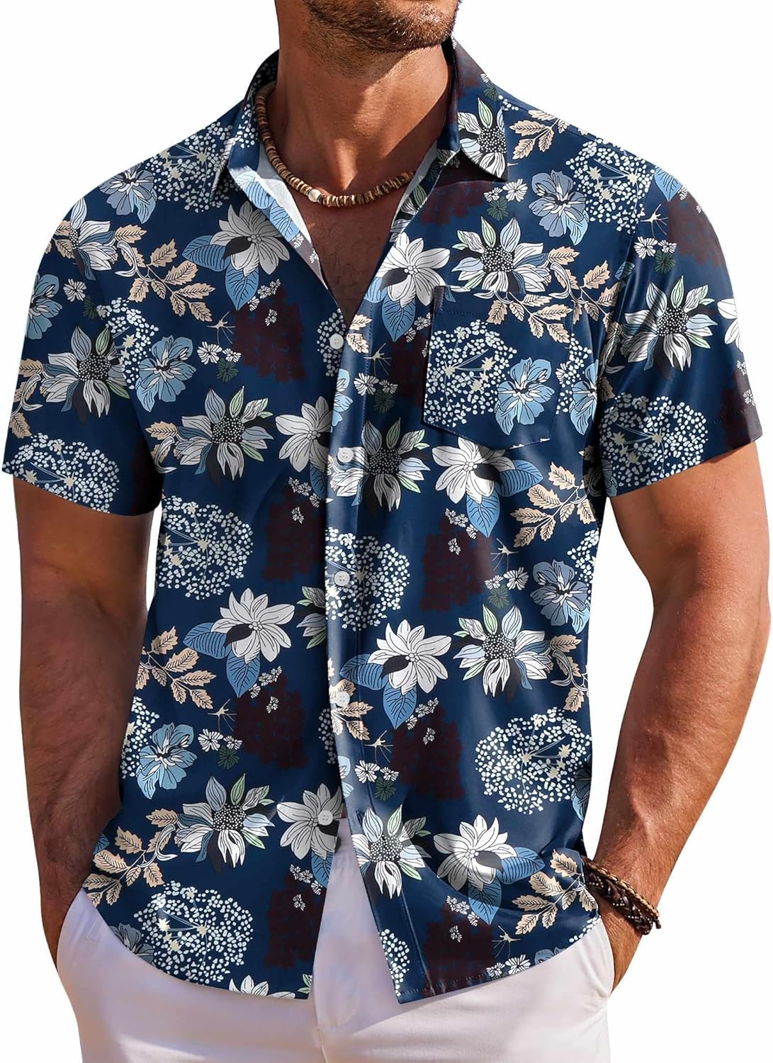 Men's Hawaiian Shirt Short Sleeve Floral Button Down Shirts Tropical Holiday Beach Shirts