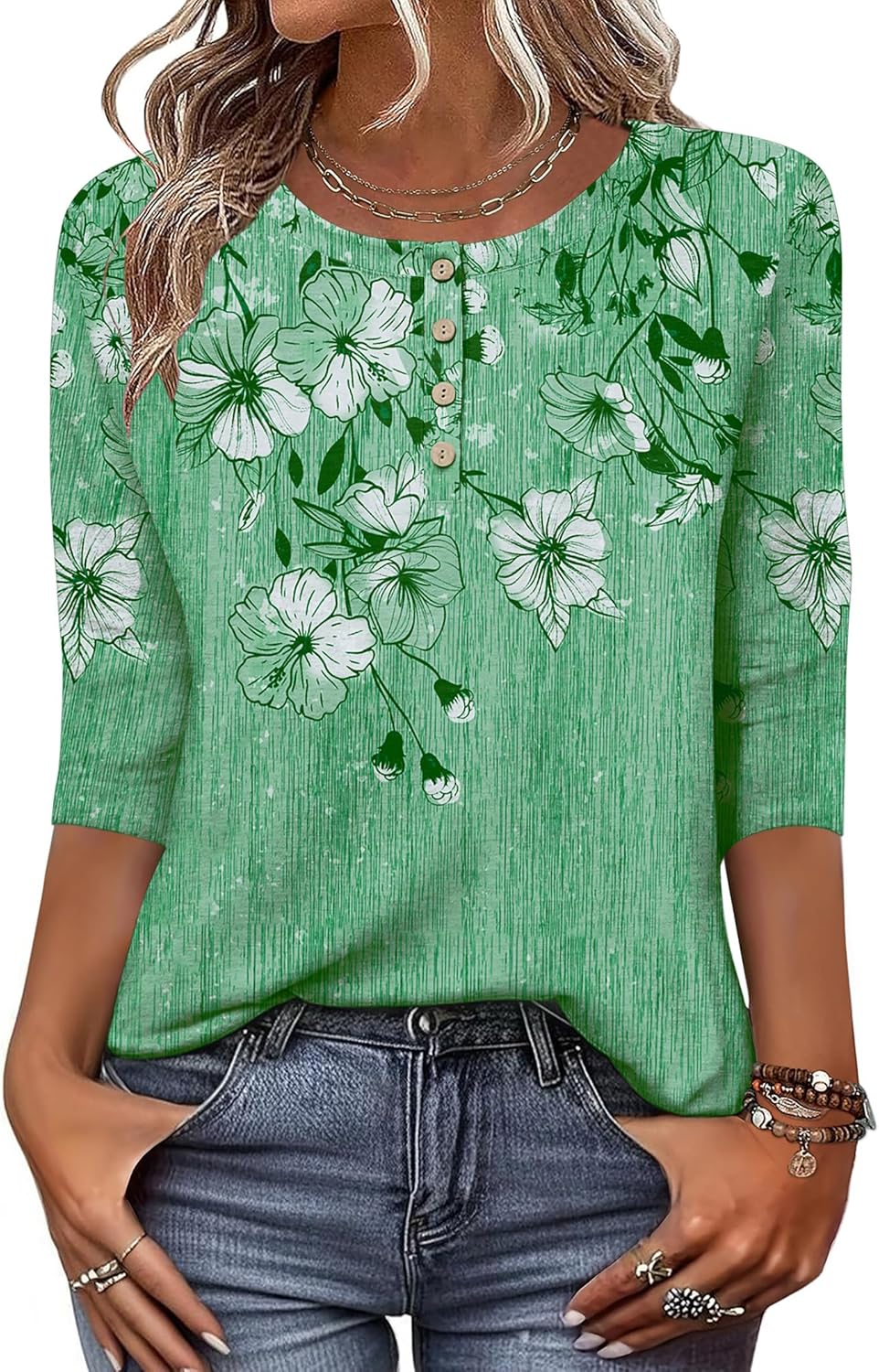 3/4 Length Sleeve Women Tops Crew Neck Blouses Dressy Casual Summer T Shirts Loose Fit Business Work Clothes