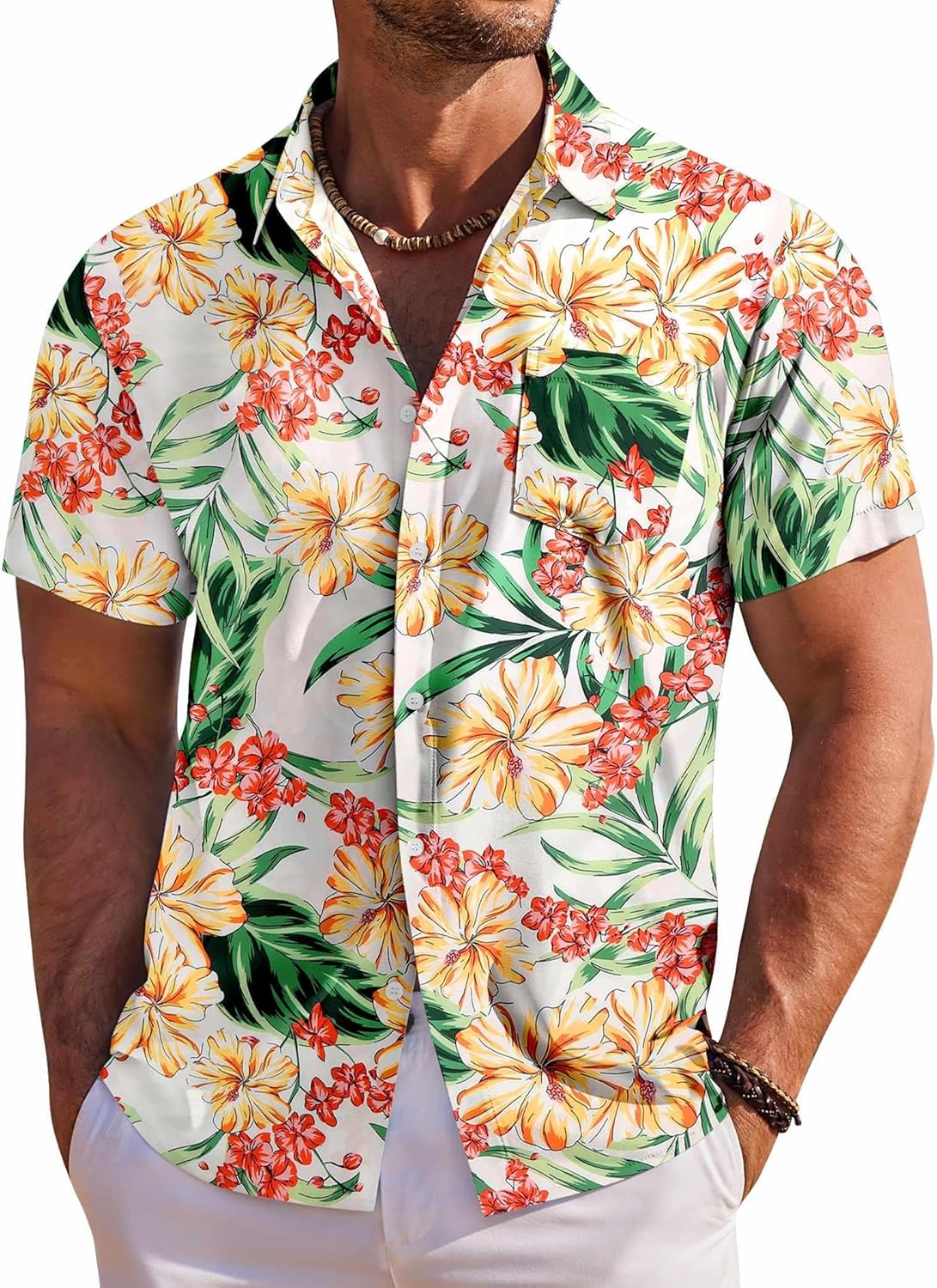 Men's Hawaiian Shirt Short Sleeve Floral Button Down Shirts Tropical Holiday Beach Shirts