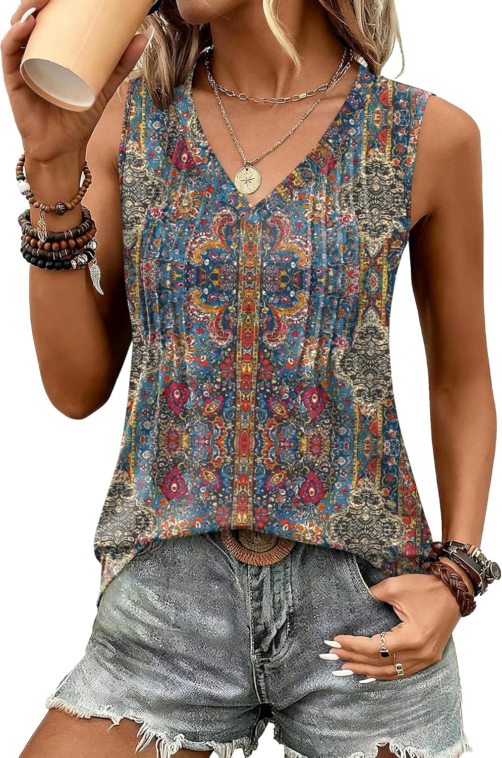 Loose Fit V Neck Sleeveless Shirts 2026 Fashion Summer Clothes S-3XL