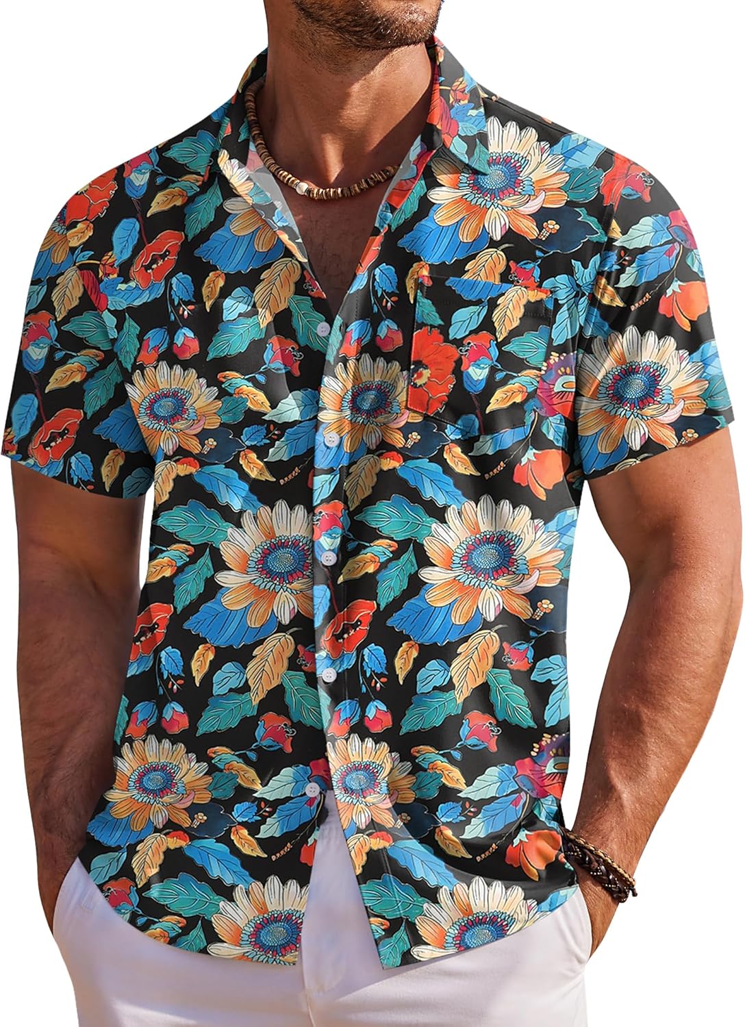 Men's Hawaiian Shirt Short Sleeve Floral Button Down Shirts Tropical Holiday Beach Shirts