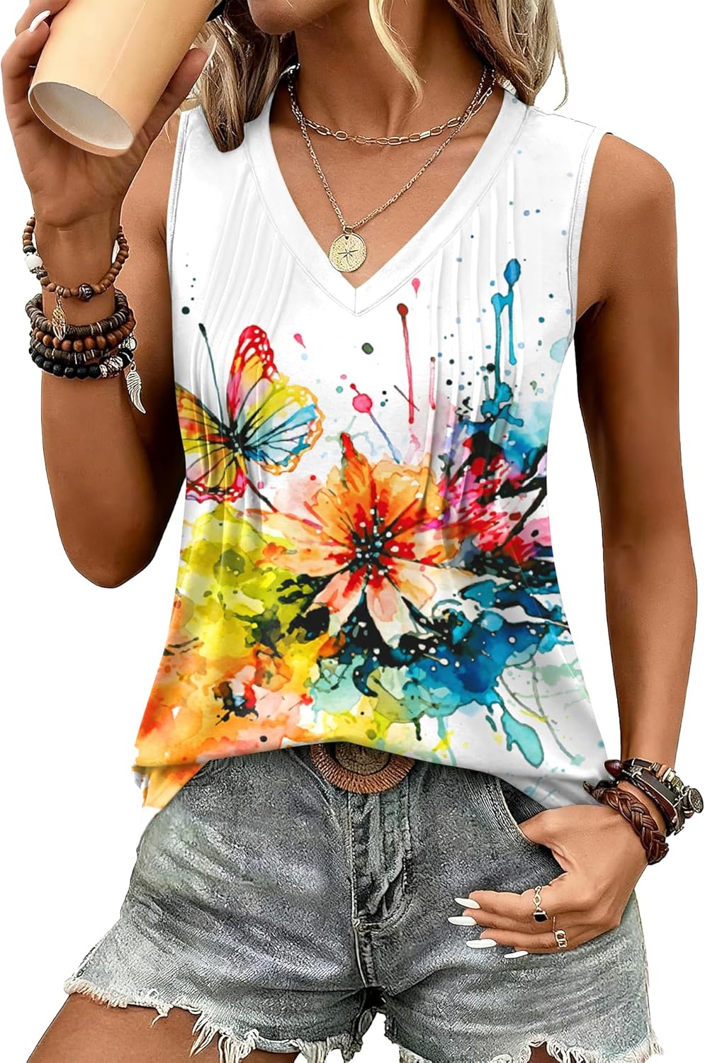 Loose Fit V Neck Sleeveless Shirts 2026 Fashion Summer Clothes S-3XL
