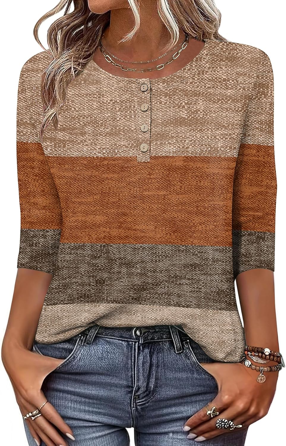 3/4 Length Sleeve Women Tops Crew Neck Blouses Dressy Casual Summer T Shirts Loose Fit Business Work Clothes