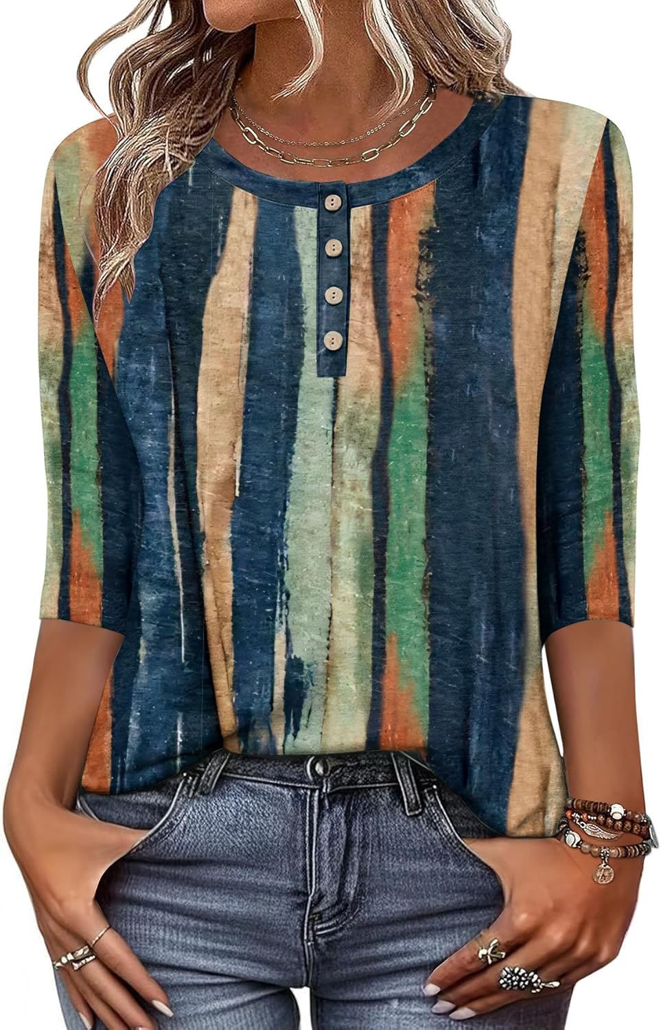 3/4 Length Sleeve Women Tops Crew Neck Blouses Dressy Casual Summer T Shirts Loose Fit Business Work Clothes